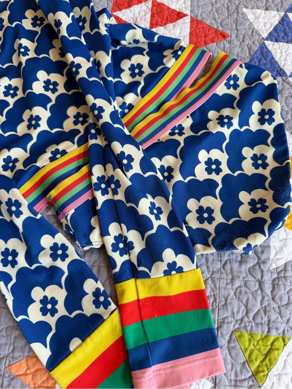 Mini Boden Girls Royal Blue Floral Long-Sleeve Rash Guard Swim Set - Picture 3 of 5